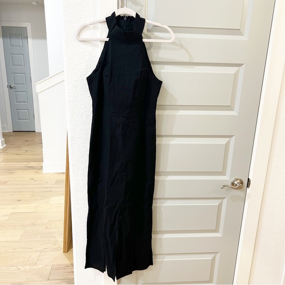 NWT Anthropologie Halter Slit Fringe Midi Dress Black - Picture 2 of 5